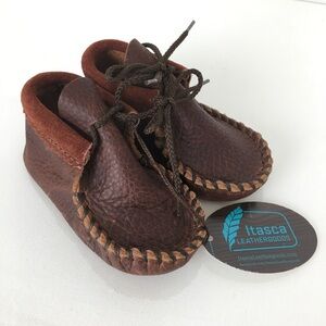 Itasca Leathergood Brown Leather Baby Moccasins NEW Infant Bootie Shoes Size XL